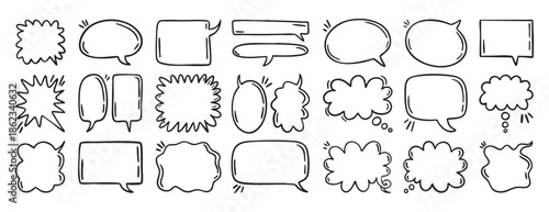 Speech bubble doodle set chat balloon hand drawn line outline collection