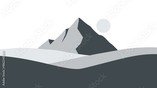Minimalist Mountain Landscape with Sun and Rolling Hills.