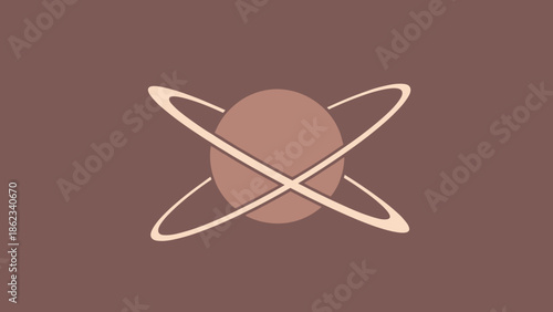 Minimalist Planet with Rings Illustration on Brown Background.