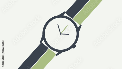 Minimalist Watch Illustration with Green and Gray Band.