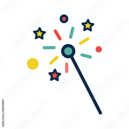 Fireworks Sparkler Icon with Stars and Burning Tip