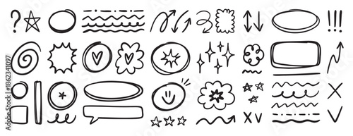 Hand drawn planner sketch doodle elements set simple design shapes