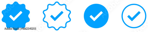 account verify icon, verified badge icon with check mark tick symbol : confirmed, approved, verification icons