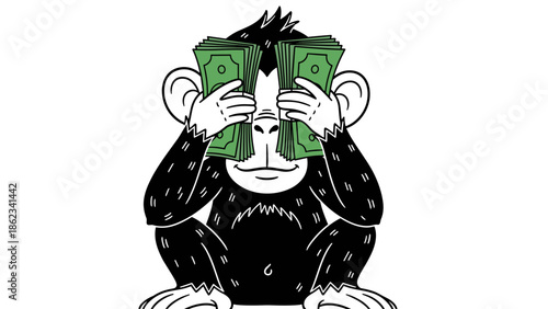 Monkey Covering Eyes with Money A Humorous Take on Greed.