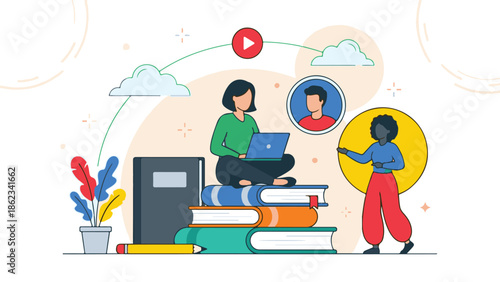 Online learning and virtual education concept illustration