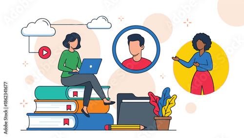 Online education and digital learning with diverse people and technology