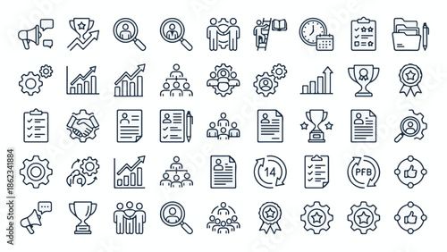 Business and Human Resources Management Vector Line Icons Set
