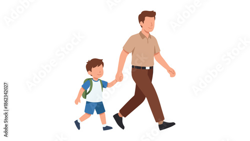 Father and son walking hand in hand, a cheerful family moment illustration