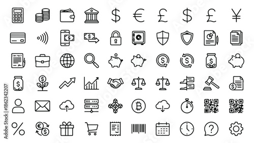 Business, Finance, and Technology Vector Icons Set - Line Style Collection
