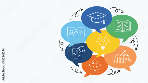 Learning, Business, and Innovation Concepts in Colorful Speech Bubbles