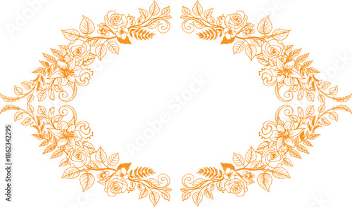 Golden vector silhouette wreath design with floral patterns and ornate details