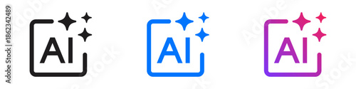 Generative AI logo icon magic sparkle stars symbol , Artificial intelligence sign. Vector ai generated icon blue logo