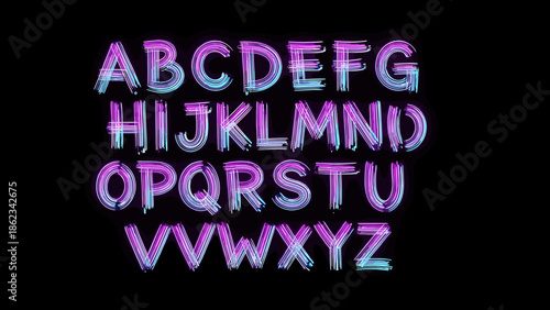 Neon Alphabet Display Vibrant Letters Against a Dark Backdrop.