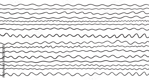 Wave line pattern set. Hand drawn wavy stripes. Abstract ocean texture background for textile design