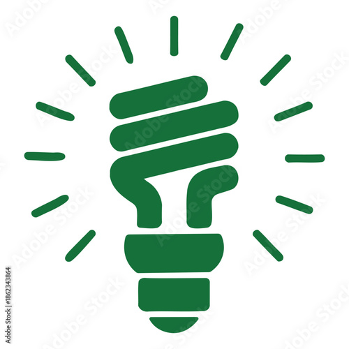 Green glowing compact fluorescent light bulb icon representing energy efficiency.