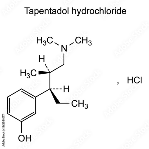 Tapentadol hydrochloride, chemical structure of tapentadol hydrochloride, drug substance