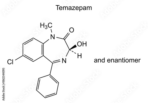Temazepam, chemical structure of temazepam, drug substance