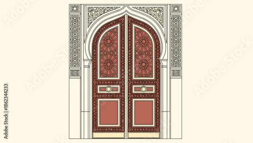 Ornate Moorish Archway and Double Doors with Intricate Details.