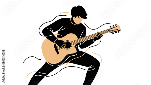 Passionate Guitarist in Action A Dynamic Musical Performance Illustration.