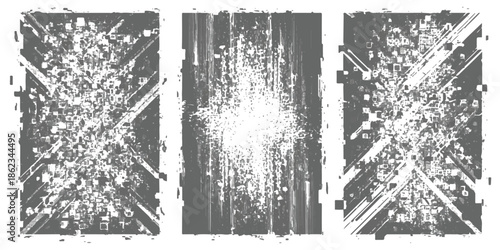 Distressed abstract digital texture with grunge style and geometric glitch patterns