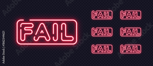 Collection of neon FAIL signs in vivid colors, great for error messages, fail states or humorous content.