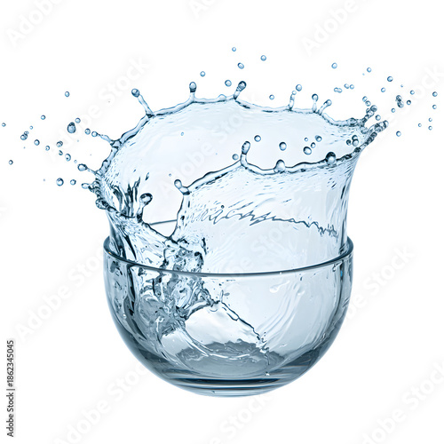 Water Splash Exploding From A Glass Bowl With Droplets On A Transparent Background