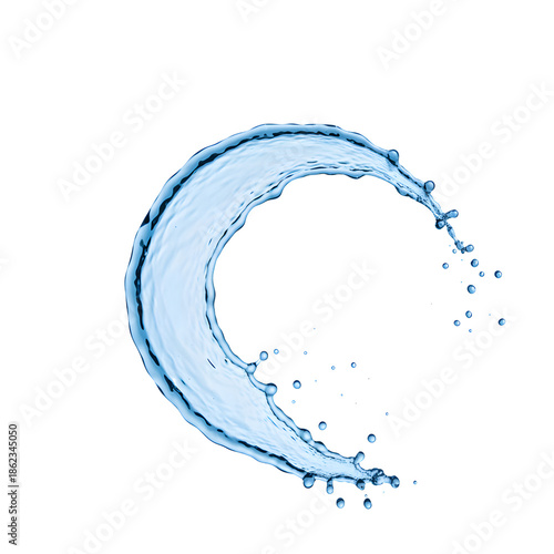 Blue Water Splash Forming A Crescent Shape Isolated On Transparent Background