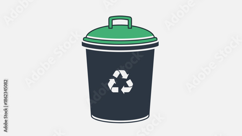 Recycling Bin Illustration with Green Lid and Recycle Symbol.