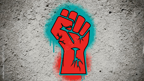 Red Fist Symbol on Concrete Wall A Powerful Image of Resistance.