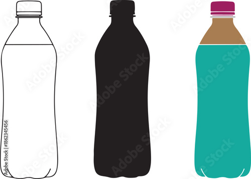 Three Plastic Bottles in Different Colors and Designs