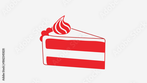 Red Velvet Cake Slice with Creamy Topping Illustration.