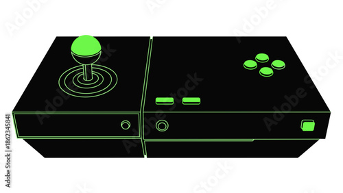 Retro Arcade Console Illustration with Joystick and Buttons.