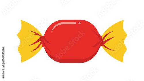 Red Wrapped Candy with Yellow Ends Illustration.