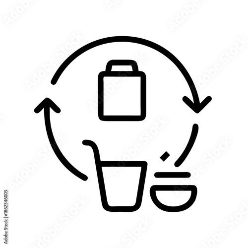 Consumption reduction icon with recycling symbols and sustainable design elements