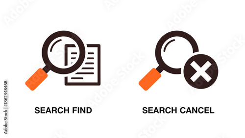 Search and Cancel Icons Magnifying Glass for Finding and Canceling.