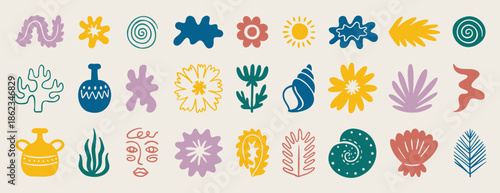 Cute boho Mediterranean set with soft pastel motifs, hand drawn