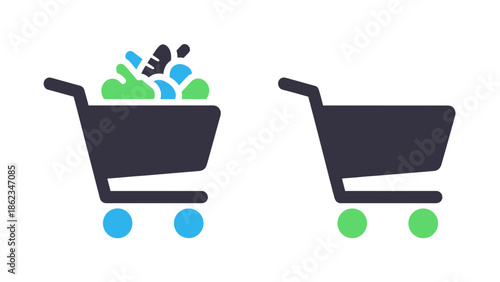 Shopping Carts Full and Empty Symbolizing Consumerism and Retail.