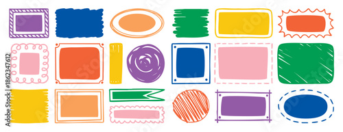 Hand drawn color frame doodle set border template