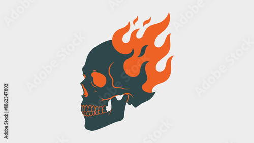 Skull Ablaze A Striking Graphic Illustration of Mortality and Fire.