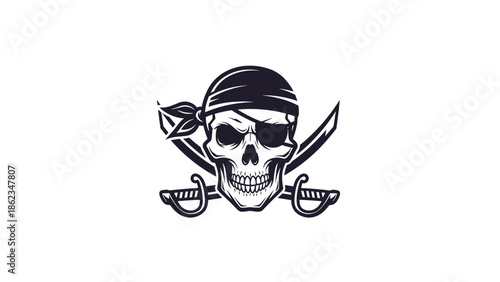 Skull and Crossbones Pirate Symbol with Bandana and Eye Patch.
