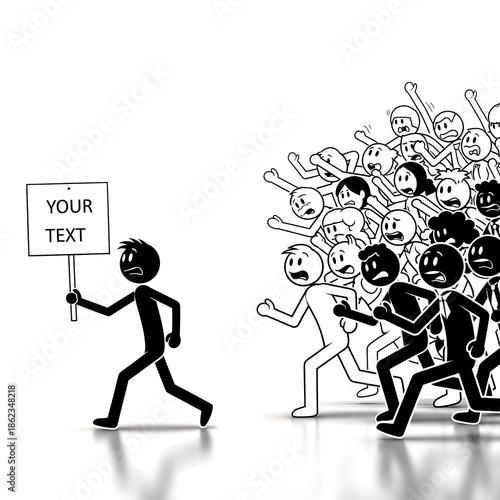 Leader Leading Crowd with Protest Sign.