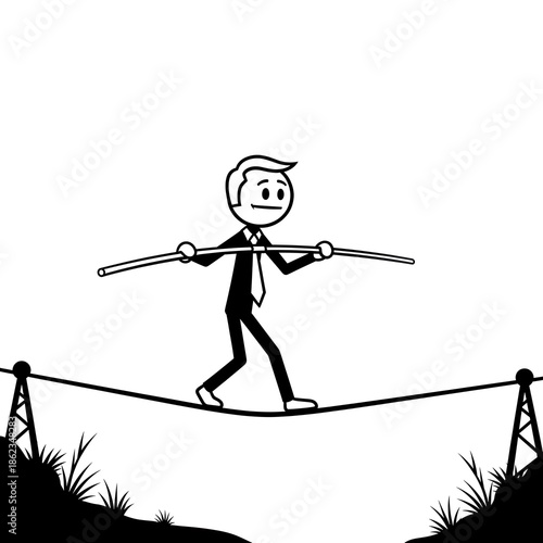 Man Balancing on Tightrope Illustration Art.