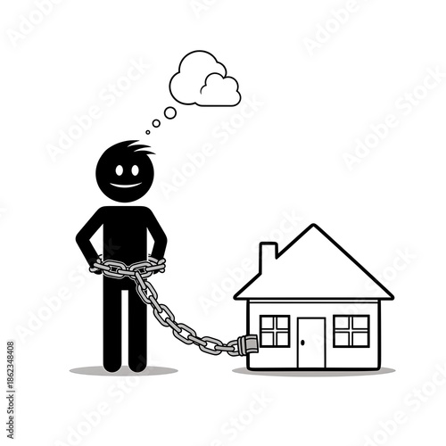 Man Chained to House with Dream Cloud.