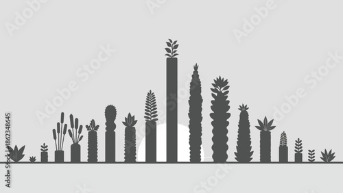 Set of 20 Black and White Cactus and Succulent Vector Silhouettes