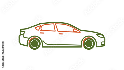 Stylized Car Illustration with Green and Red Accents.