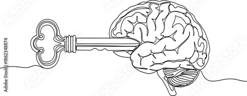 Key unlocking brain symbolizing knowledge and ideas