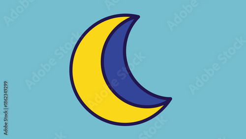 Stylized Crescent Moon with Yellow and Blue Colors.