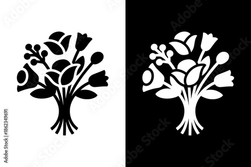 Leaf & flower combo icon on White Background Vector Art Illustration on white background.