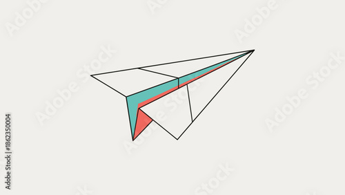 Stylized Paper Airplane Illustration with Geometric Design and Teal Accents.