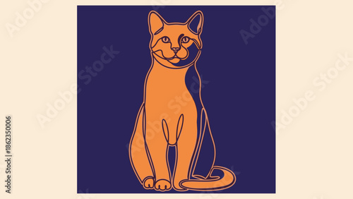 Stylized Orange Cat Portrait with Bold Line Art on Dark Blue.